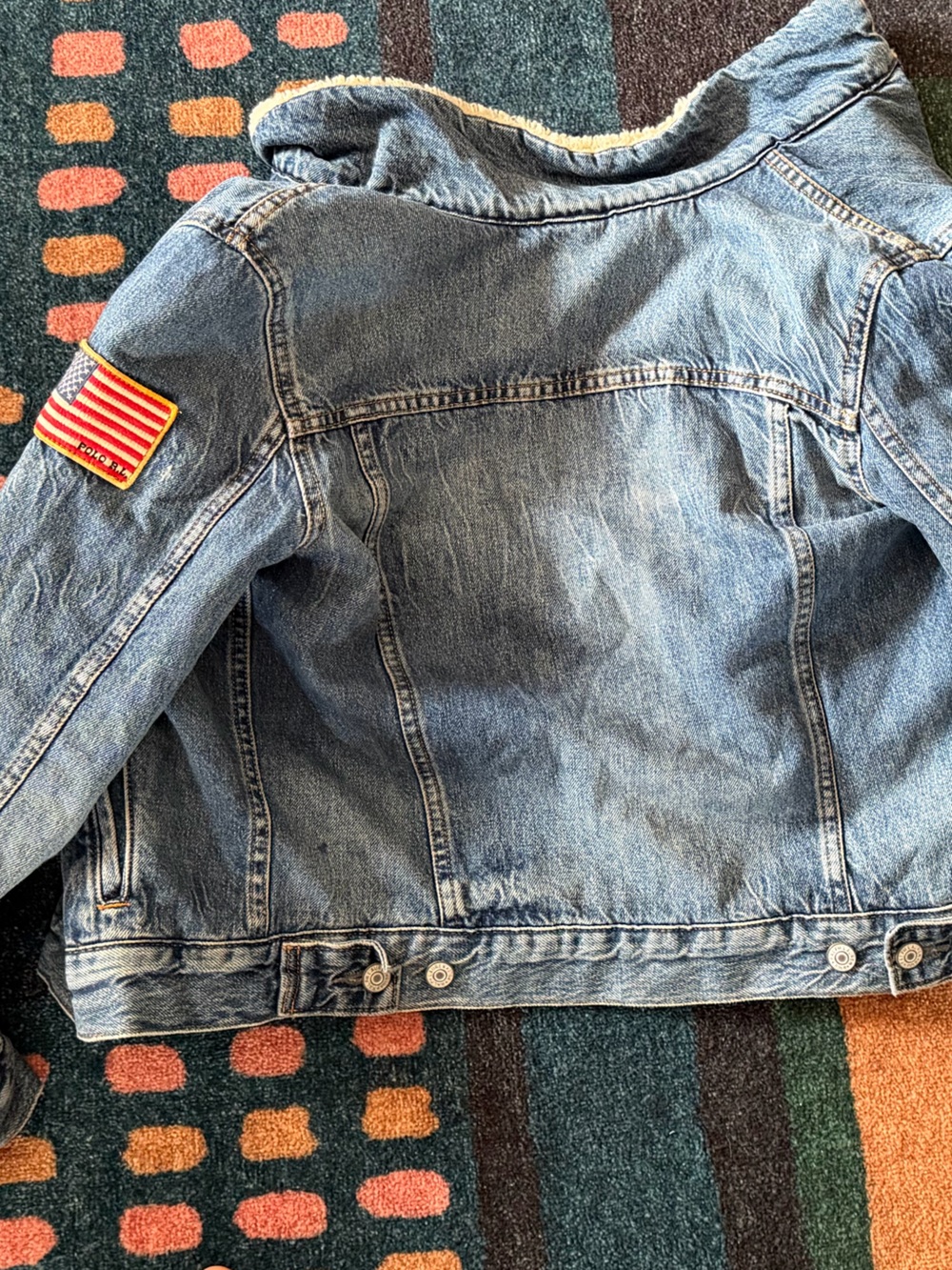 Polo by Ralph Lauren Blue Denim trucker Jacket with Cream Sherpa lining. Boys XL - Picture 3 of 7